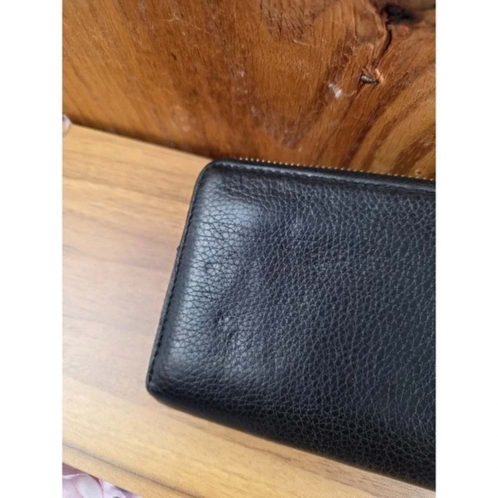 Tory Burch Bombe T Zip Wallet Continental Black Pebbled Leather
